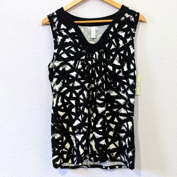 Merona Abstract Geometric Print Sleeveless Top, Black / Off-white, XXL - Picture 1 of 6